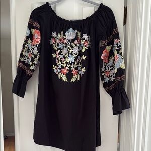 Free People off shoulder Embroidered black dress